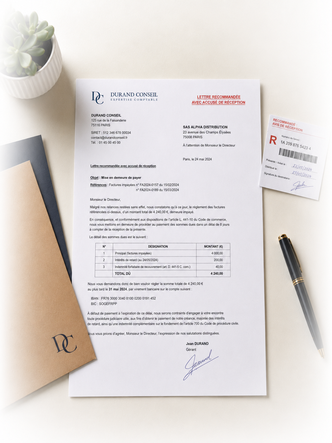 Exemple de mise en demeure par lettre recommandée avec accusé de réception